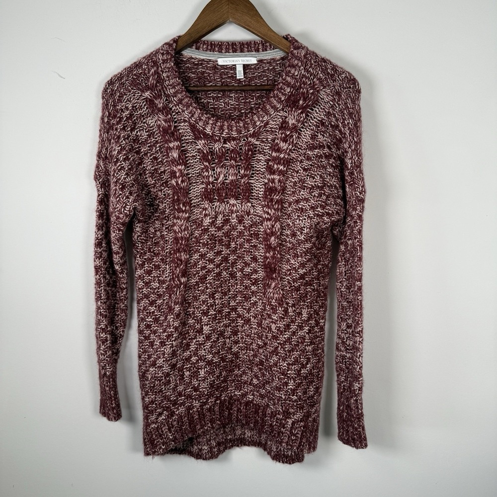 Victoria's Secret Knit Sweater Burgundy White XS Long Sleeve